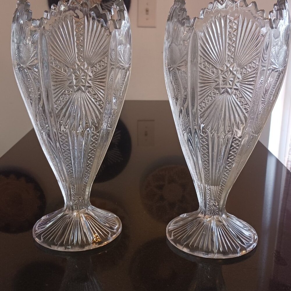 Set of 2 Two Vintage Cut Vase Bryce Highbee Espg Victorian Thistle Design